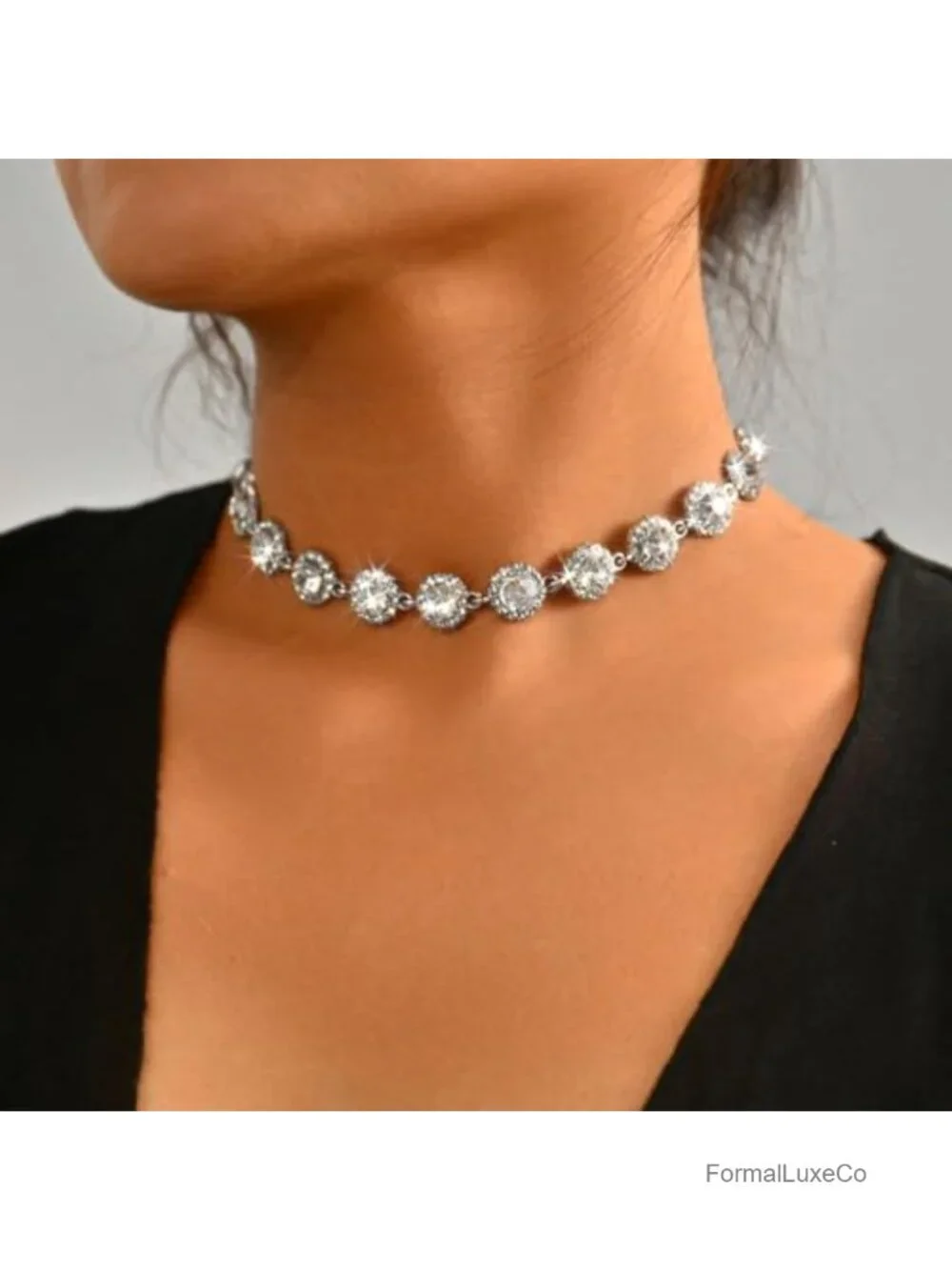 Sparkly Rhinestone Choker Necklace, Cable Chain, Lobster Clasp, Party Jewelry
